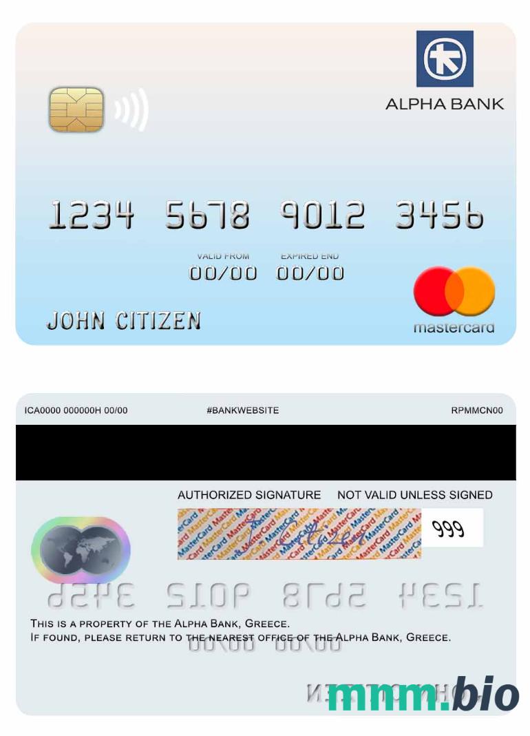 Greece Alpha Bank przykład karty mastercard w formacie PSD